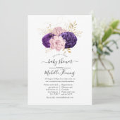 Invitation Fête virtuelle de bébé avec fleurs roses et violet (Debout devant)