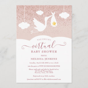 Invitation Fête Virtuelle de Bébé Étoile en Or Rose avec une 