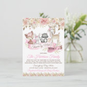 Invitation Fête Virtuelle de Bébé Fille Animaux de la Forêt (Debout devant)