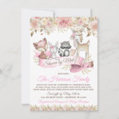 Invitation Fête Virtuelle de Bébé Fille Animaux de la Forêt (Devant)