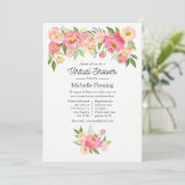 Invitation Fête Virtuelle de Bébé Fille Florale Rose de Print (Debout devant)