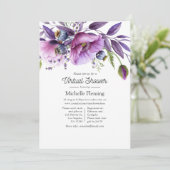 Invitation Fête Virtuelle de Bébé Fleurs de Pavot Violet Past (Debout devant)