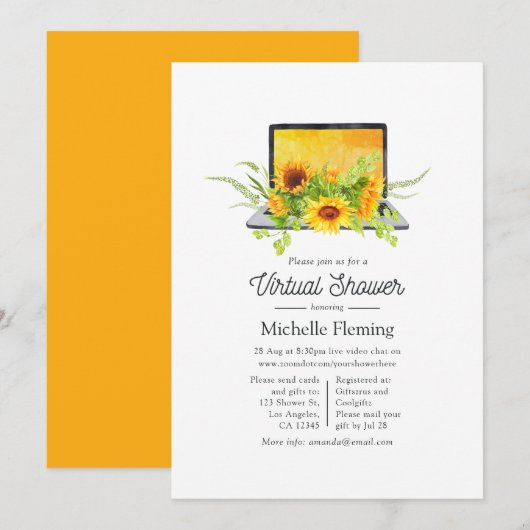 Invitation Fête virtuelle de bébé l'été des tournesols (Devant / Derrière)