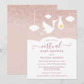 Invitation Fête Virtuelle de Bébé Pailletée Étoile d'Or Rose (Devant / Derrière)