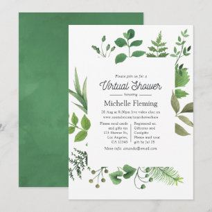 Invitation Fête virtuelle de naissance avec verdure de forêt