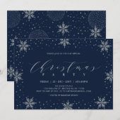Invitation Fête Virtuelle de Noël d'Hiver Argent et Navy (Devant / Derrière)