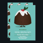 Invitation Fête virtuelle de Noël Pudding Vacances Turquoise<br><div class="desc">Une invitation virtuelle pour fêtes de Noël avec un dessin souriant sur un arrière - plan turquoise. Les mots sont blancs et verts,  et peuvent être customisés.</div>