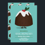 Invitation Fête virtuelle de Noël Pudding Vacances Turquoise<br><div class="desc">Une invitation virtuelle pour fêtes de Noël avec un dessin souriant sur un arrière - plan turquoise. Les mots sont blancs et verts,  et peuvent être customisés.</div>