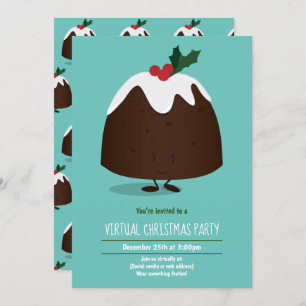 Invitation Fête virtuelle de Noël Pudding Vacances Turquoise 