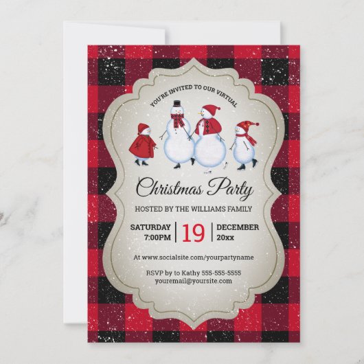 Invitation Fête virtuelle de Noël Snowman Red Buffalo (Devant)