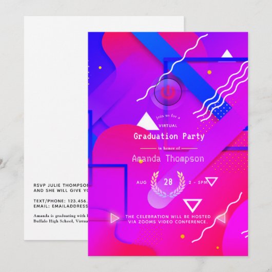 Invitation Fête Virtuelle de Remise de Diplômes Geometric Glo (Devant / Derrière)