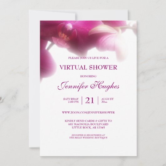 Invitation Fête Virtuelle Fleur d'Orchidée Rose (Devant)
