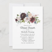 Invitation Fête virtuelle pour bébé avec des fleurs roses et (Devant)