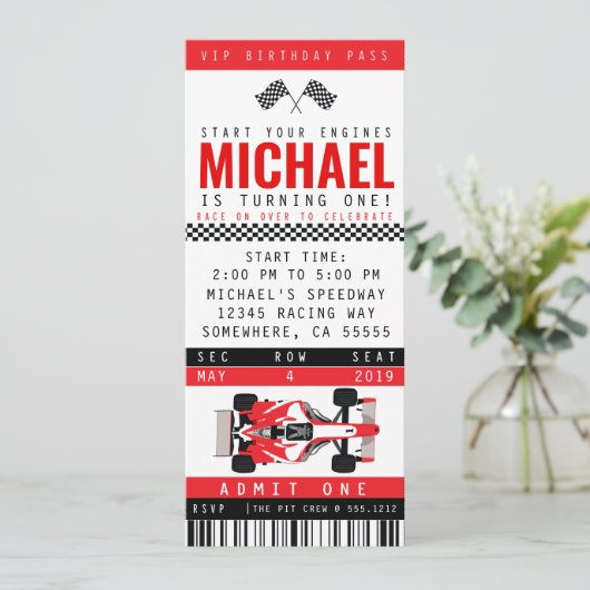 INVITATION FÊTE VOITURE DE COURSE (Debout devant)