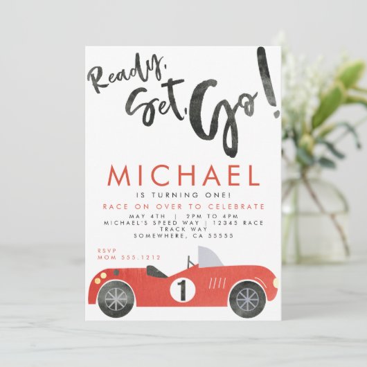 INVITATION FÊTE VOITURE DE COURSE (Debout devant)