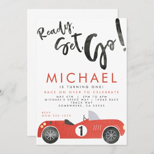 INVITATION FÊTE VOITURE DE COURSE (Devant / Derrière)