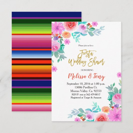 Invitation Fête Wedding shower mexicaine de Fiesta Floral (Devant / Derrière)