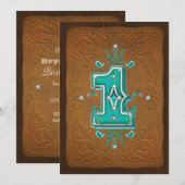Invitation Fête Western Rustique Marron & Turquoise 1 Premier (Devant / Derrière)