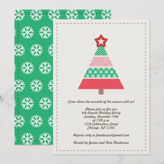 Invitation Fête Whimsical Red et Green Christmas Tree (Devant / Derrière)