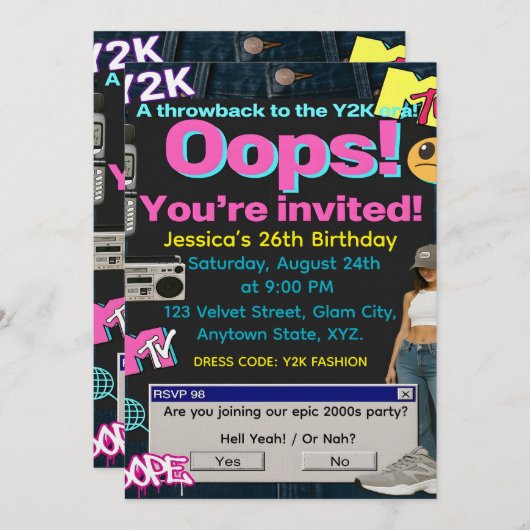 Invitation Fête Y2K (Devant / Derrière)