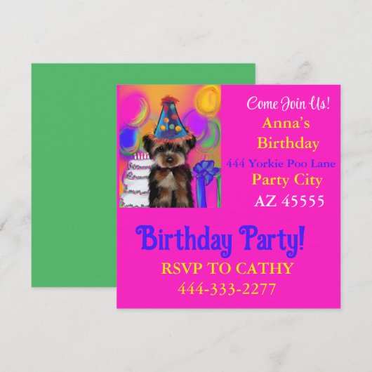 Invitation Fête Yorkie Poo (Devant / Derrière)