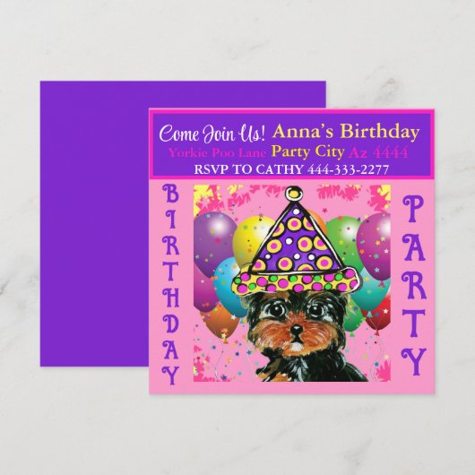 Invitation Fête Yorkie Poo (Devant / Derrière)