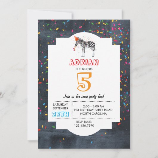 Invitation Fête Zèbre - Animaux Fête Anniversaire Garçon Fill (Devant)