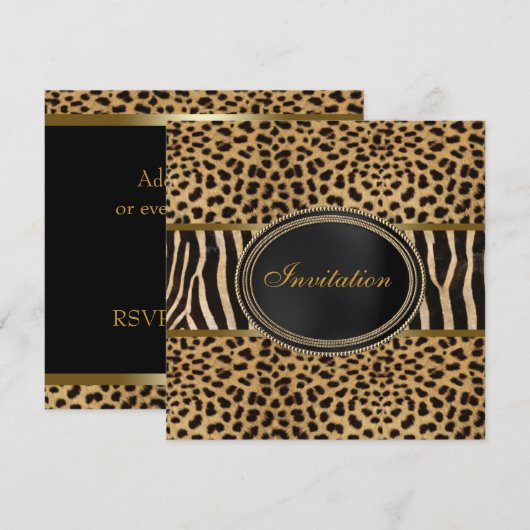 Invitation Fête Zèbre Léopard (Devant / Derrière)