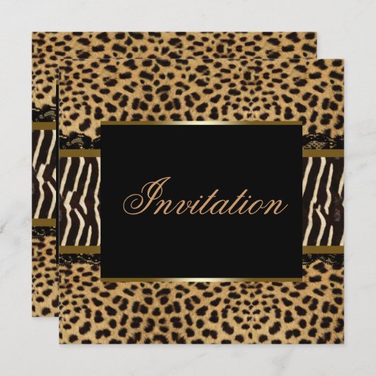 Invitation Fête Zèbre Léopard (Devant / Derrière)