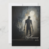 Invitation Fête Zombie Lune Noir & Blanc Halloween (Devant)