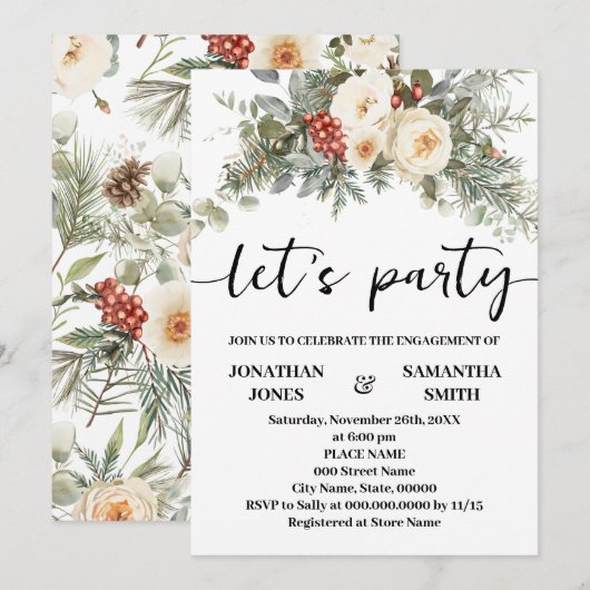 Invitation Fêteons les Fleurs Blanches d'Hiver Engagement (Devant / Derrière)