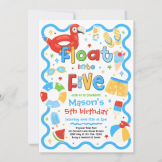Invitation Fêter cinq ans avec une fête au bord de la piscine