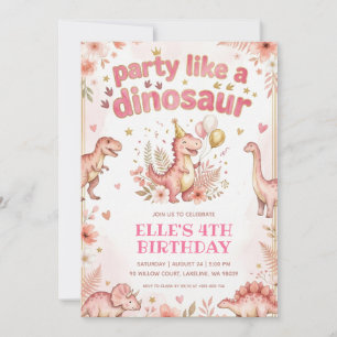 Invitation fêter comme un anniversaire de dinosaure rose dino