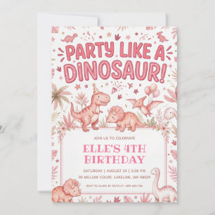 Invitation fêter comme un anniversaire de dinosaure rose dino