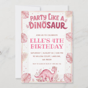 Invitation fêter comme un anniversaire de dinosaure rose dino