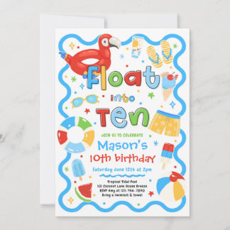 Invitation Fêter Dix Ans à la Piscine pour les Vacances d'Été