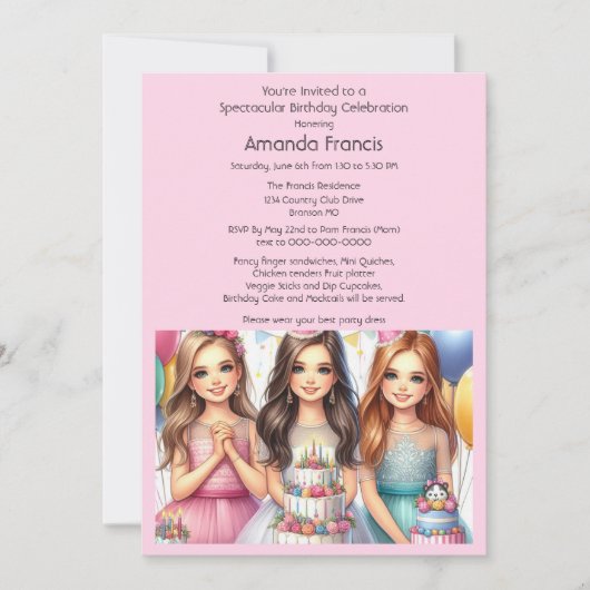 Invitation Fêter Fancy Ado Fête Anniversaire (Devant)