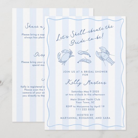 Invitation Fêter la mariée crustacé à coquille dessinée à la (Devant / Derrière)