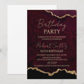 Invitation Fêter l'anniversaire Agate Bourgogne et Or (Devant / Derrière)