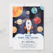 Invitation Fêter l'anniversaire avec la fusée spatiale QUATRE (Devant)