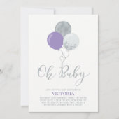 Invitation Fêter l'arrivée de Bébé Fille avec Ballons Violets (Devant)