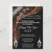 Invitation Fêter le Nouvel An Champagne Noir & Argent (Devant)