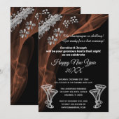 Invitation Fêter le Nouvel An Verre de Champagne noir et arge (Devant / Derrière)