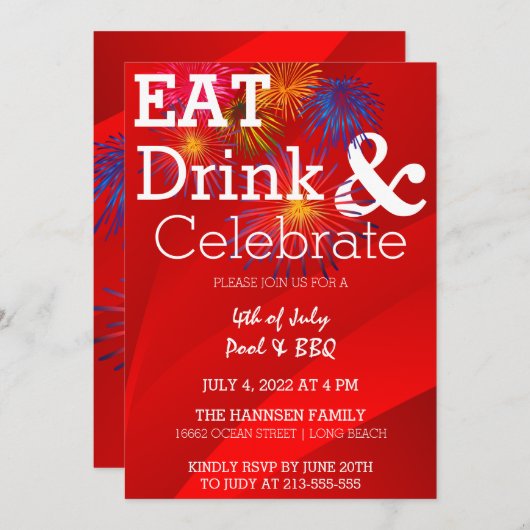 Invitation Fêter l'invitation de la fête Fireworks (Devant / Derrière)