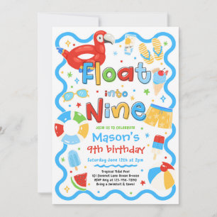 Invitation Fêter neuf ans à la piscine l'été Fête d'anniversa