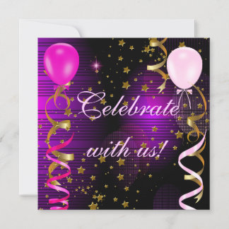 Invitation Fêter une fête d'anniversaire rose violet étoiles