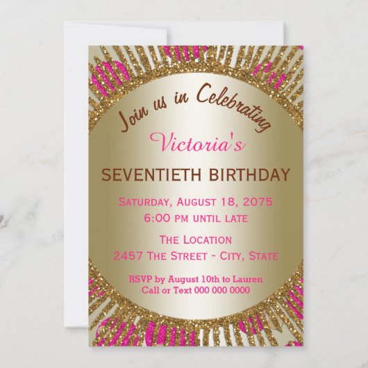 Invitation Fêtes 70e anniversaire de la Fête Fuchsia Gold (Dos)