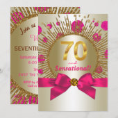Invitation Fêtes 70e anniversaire de la Fête Fuchsia Gold (Devant / Derrière)