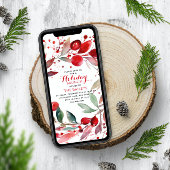 Invitation Fêtes Brunch Élégant Noël Rouge Floral Wreath