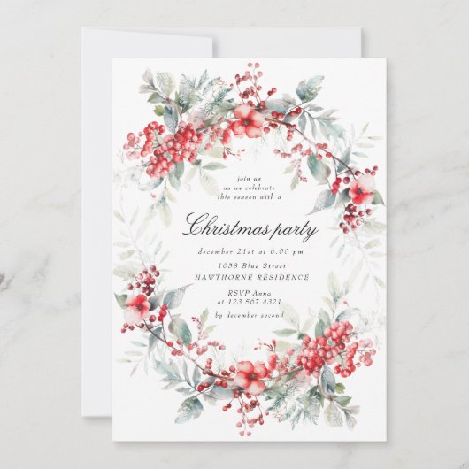 Invitation Fêtes Classique Fête de Noël Berries (Devant)